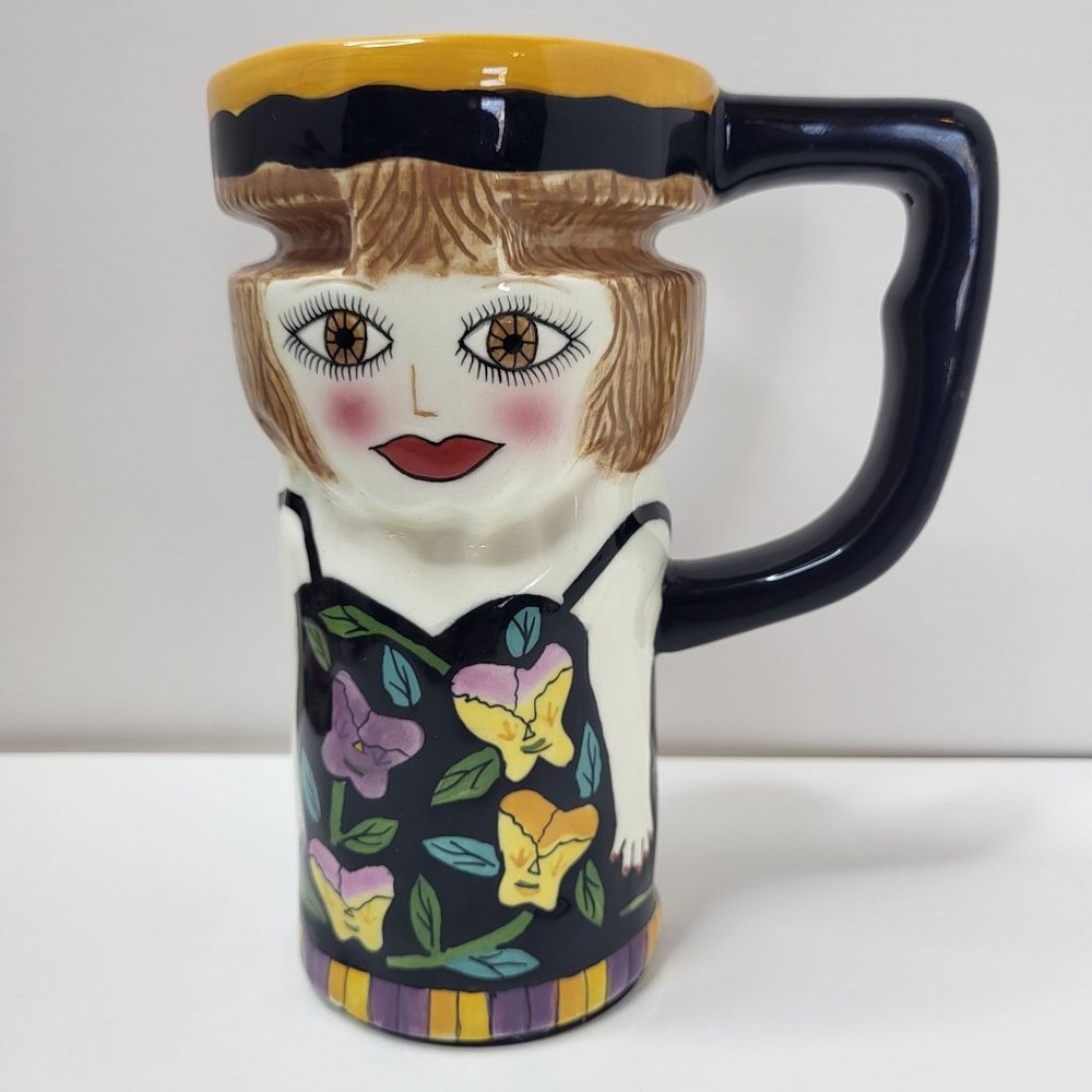 Vintage Whimsical Woman Face Ceramic Mug Bella Casa "Sophie" Cup Susan Paley